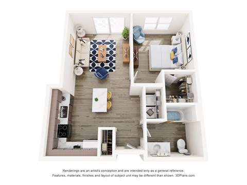 Floor plan for 1 bed, 1 bath, 737 sqft
